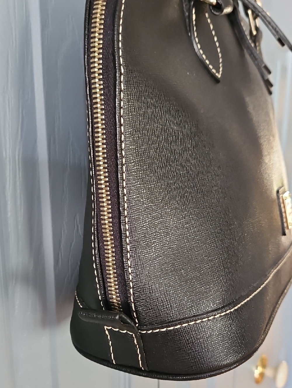 Dooney & Bourke Black Saffiano Leather Domed Zip Satchel - Picture 2 of 16